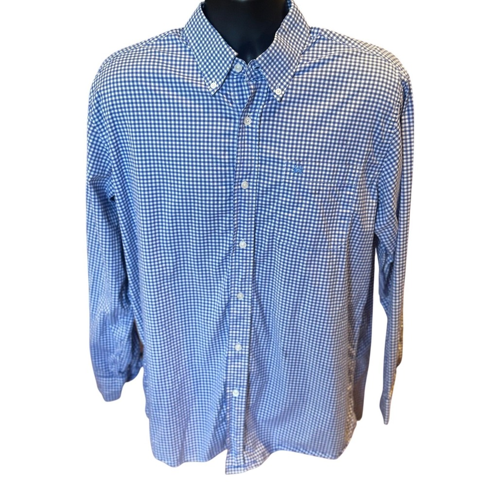 Men's Coast Pawleys Island Huntington Button Down Shirt Blue Gingham SZ L preppy